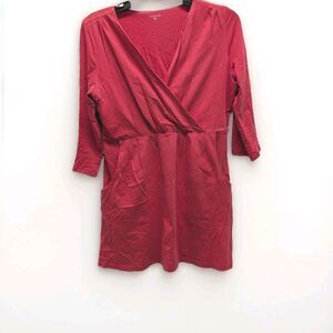 Garnet Hill Size Small Coral 100% Pima Cotton Knit Babydoll Tunic Top Faux Wrap